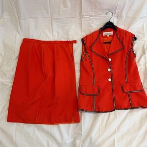 Bright Red Two-Piece Skirt Set with Contrast Piping